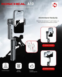 Gimbal stabilizátor pre smartfón KOSCHEAL A10, so vstavaným osvetlením a bezdrôtovým diaľkovým ovládaním, rotácia o 360 stupňov, pre iPhone a Android 4