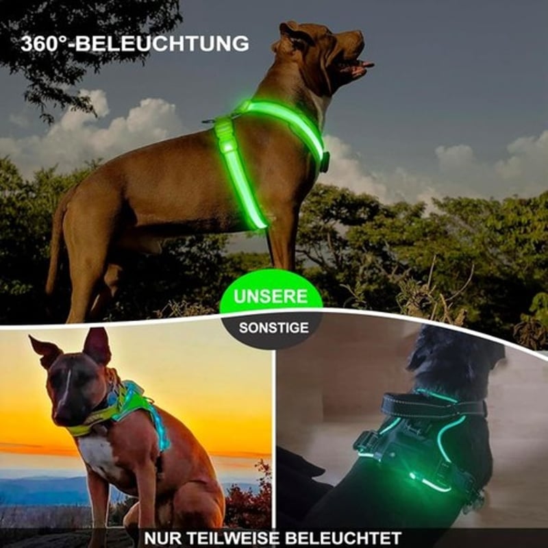 KOSKILL LED Kutya Hám Töltöthető Fényvisszaverő Sötétben Világító XL Sárga