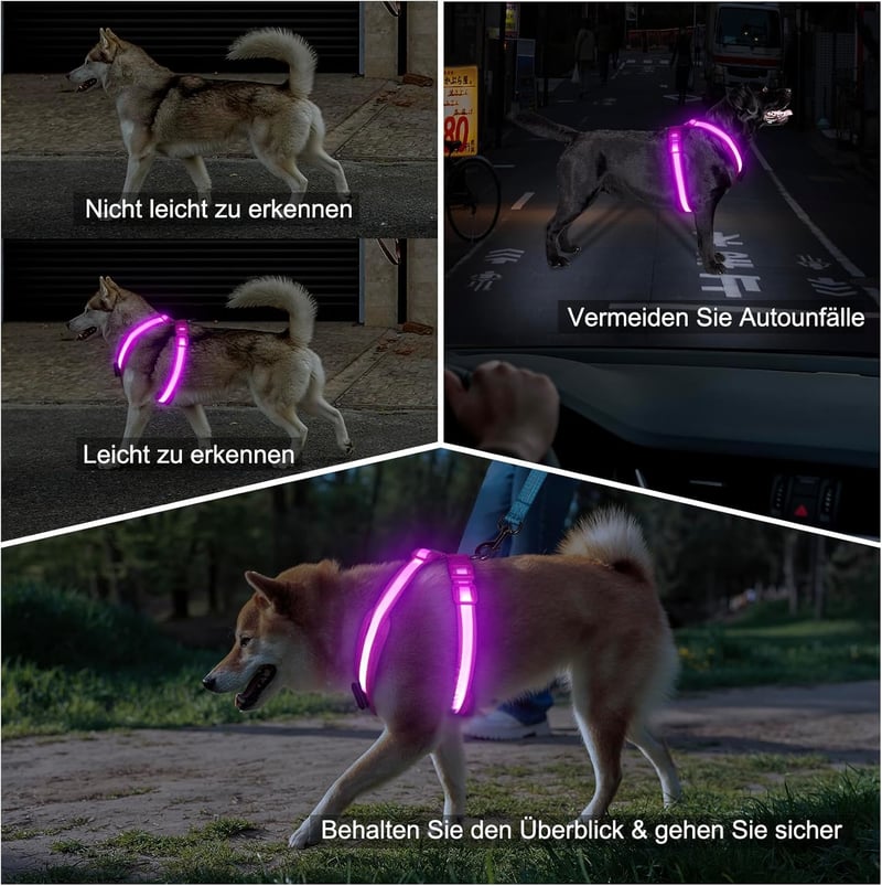 KOSKILL LED Kutyahám Töltöthető Fényvisszaverő XL Kék
