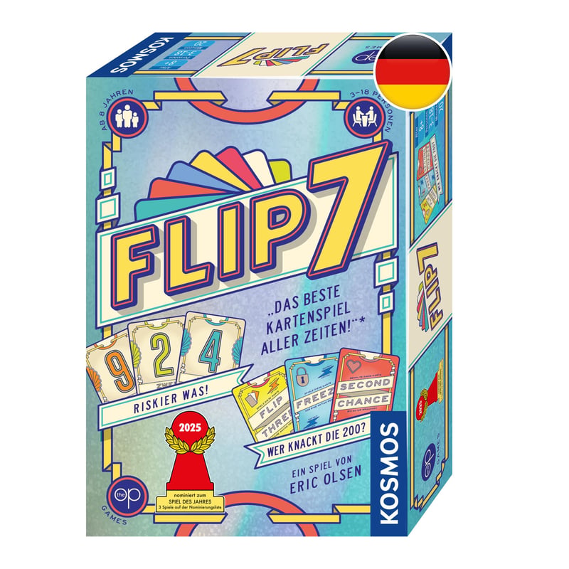 Kartová hra Kosmos Flip 7 – spoločenská hra na princípe blackjacku pre 3 – 18 hráčov od 8 rokov, zábavná hra pre veľké skupiny