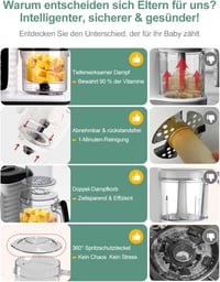 KOSTTE Bébiétel Készítő Gép, Multifunkciós Babakása Főző, 15 Perces Gőzölés, Fekete Turmixgép Bébiételhez 4