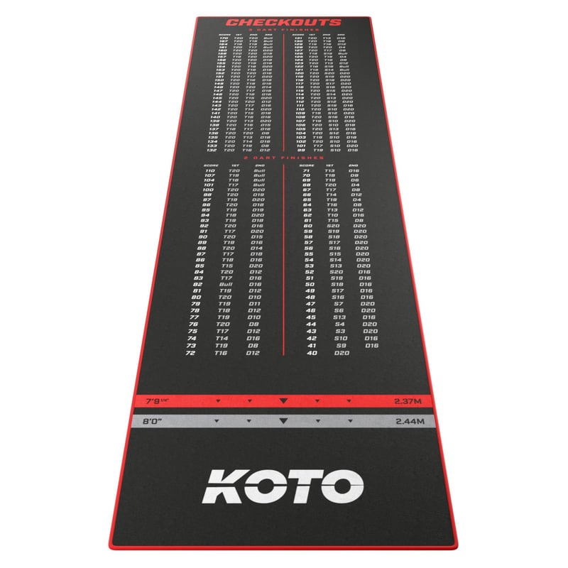 KOTO Check Out Profesionalni Tepih za Dart 285x80 cm s Oznakama Rezultata i Linijom Bacanja - Tepih za Dartove koji Pomaže u Brojanju