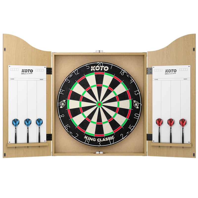 KOTO darts Kompletni set ormarića za dart - Hrastov Dartscenter 2 Set s 2 seta strelica, linijom za bacanje i pločom za bodovanje, 54x68 cm