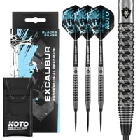 KOTO Excalibur 90% Set za pikado 23g Crno Srebrni - 3 strelice s perima, shaftovima i metom za profesionalni pikado 2