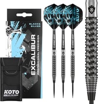 KOTO Excalibur 90% Darts Készlet 23g Fekete Ezüst - 3 Nyíl Tollakkal Szárral és Tárcával Profi Dartshoz 5