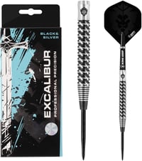 KOTO Excalibur 90% Darts Készlet 23g Fekete Ezüst - 3 Nyíl Tollakkal Szárral és Tárcával Profi Dartshoz 7