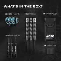 KOTO Excalibur 90% Darts Készlet 23g Fekete Ezüst - 3 Nyíl Tollakkal Szárral és Tárcával Profi Dartshoz 3