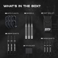 KOTO Excalibur 90% Darts Készlet 23g Fekete Ezüst - 3 Nyíl Tollakkal Szárral és Tárcával Profi Dartshoz 6