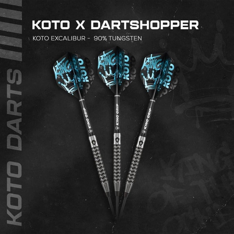 KOTO Excalibur 90% Darts Készlet 23g Fekete Ezüst - 3 Nyíl Tollakkal Szárral és Tárcával Profi Dartshoz