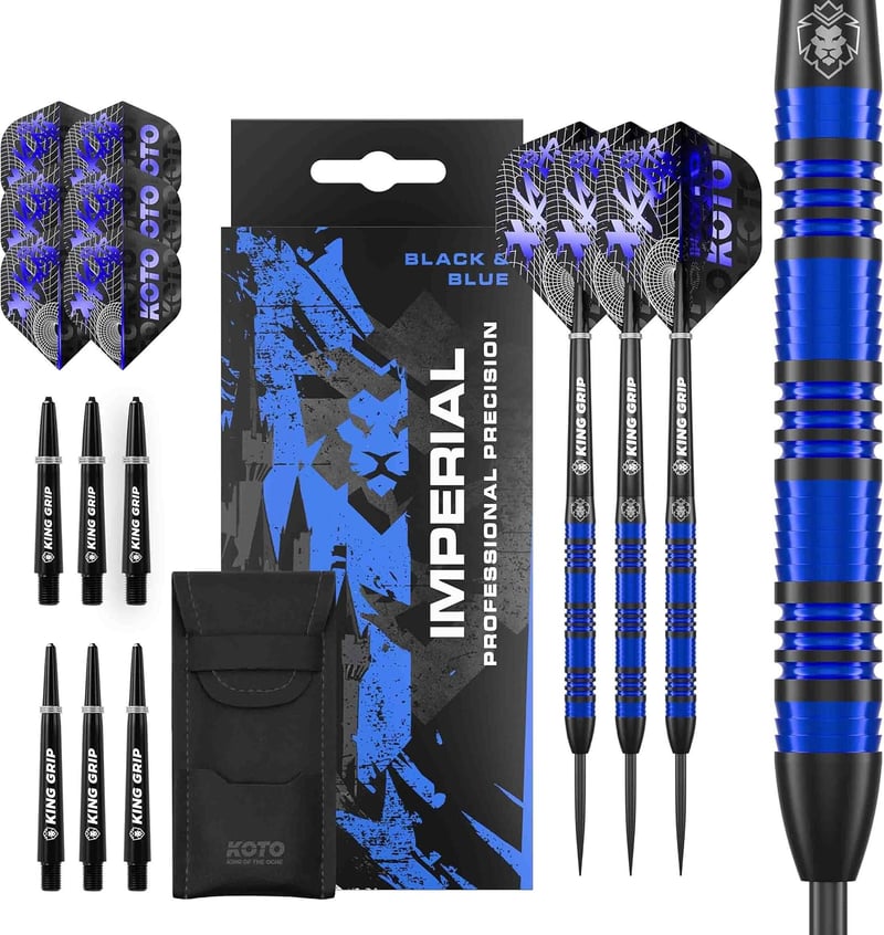 KOTO Imperial Darts 23g Fekete-Kék 80% Volfrám Szett 3 Hegyel Tollal Szárral