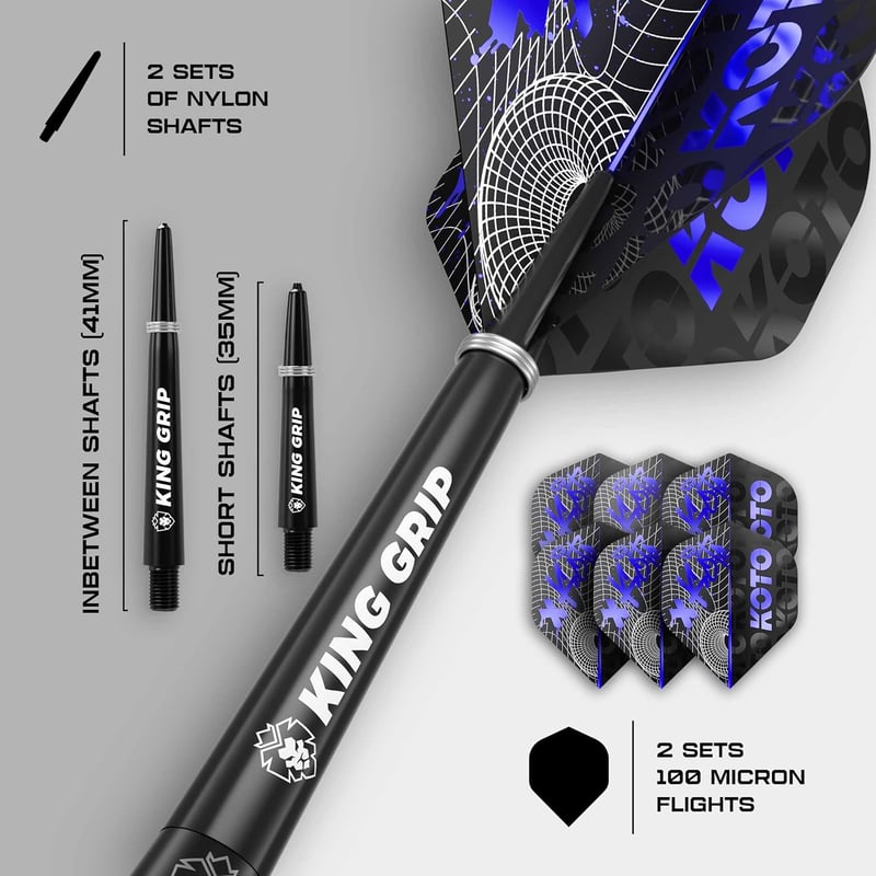 KOTO Imperial Darts 23g Fekete-Kék 80% Volfrám Szett 3 Hegyel Tollal Szárral