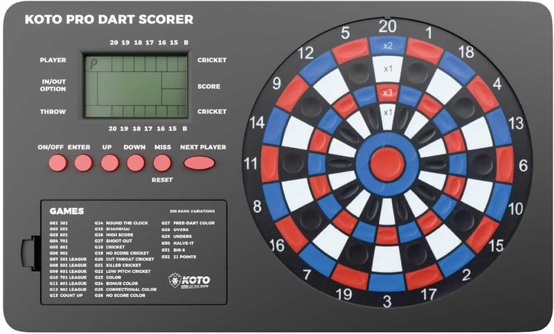 KOTO Pro elektronikus dartszámláló 32 játékkal, 8 játékoshoz, falra szerelhető