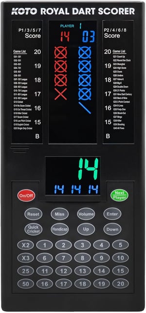 KOTO Royal Tablă de Darts Electronică cu 40 de Jocuri, pentru 8 Jucători, Scor Digital Negru cu Montare pe Perete
