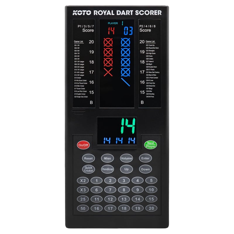 KOTO Royal Elektronický terč na šípky s 40 hrami, pre 8 hráčov, čierny digitálny ukazovateľ skóre s montážou na stenu