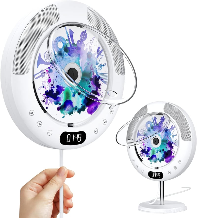 KOVCDVI Bluetooth CD Lejátszó Fali Szerelésű Érintőgombos Hangszóróval FM Rádió USB AUX LCD Kijelző Távirányító Portalanító Fedél