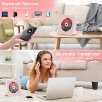 KOVCDVI CD Lejátszó Bluetooth 5.0 Hangszóróval - Asztali Hordozható CD Player FM Rádió USB AUX Fejhallgató Csatlakozó Rózsaszín 4