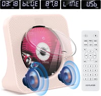 KOVCDVI CD Lejátszó Bluetooth 5.0 Hangszóróval - Asztali Hordozható CD Player FM Rádió USB AUX Fejhallgató Csatlakozó Rózsaszín 2
