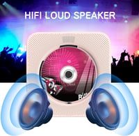 KOVCDVI CD Lejátszó Bluetooth 5.0 Hangszóróval - Asztali Hordozható CD Player FM Rádió USB AUX Fejhallgató Csatlakozó Rózsaszín 5