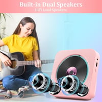 KOVCDVI CD Lejátszó Bluetooth 5.1 Rádióval, 5W Dupla Hangszóró, Távirányító, USB/SD Kártya Lejátszás, FM Rádió - Rózsaszín 3