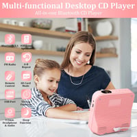 KOVCDVI CD Lejátszó Bluetooth 5.1 Rádióval, 5W Dupla Hangszóró, Távirányító, USB/SD Kártya Lejátszás, FM Rádió - Rózsaszín 2