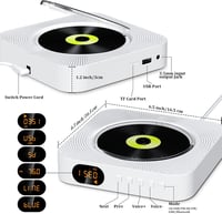KOVCDVI CD Lejátszó Bluetooth Hangszóróval Fali Szereléshez FM Rádió USB TF Kártya AUX LCD Kijelző Távirányító 8