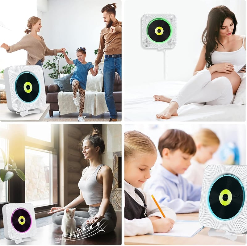 KOVCDVI CD Lejátszó Bluetooth Hangszóróval Fali Szereléshez FM Rádió USB TF Kártya AUX LCD Kijelző Távirányító