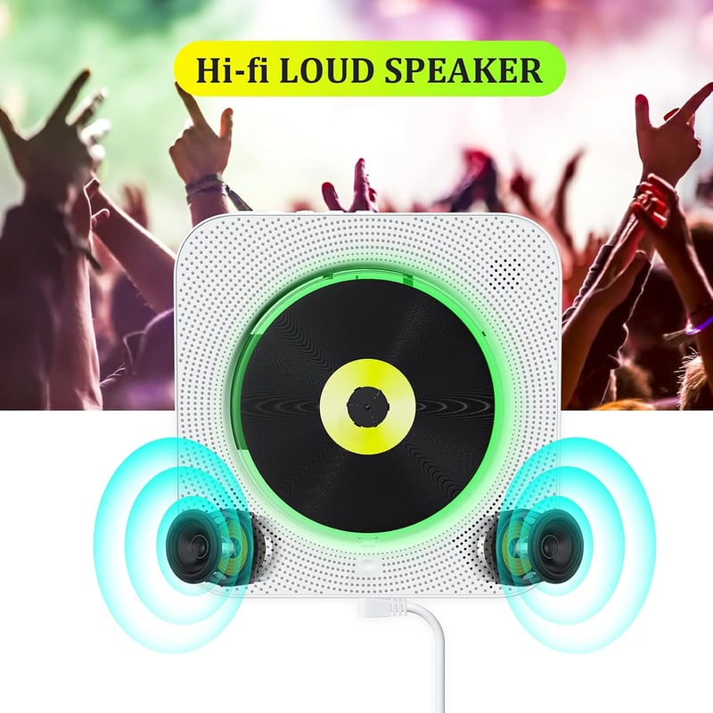 KOVCDVI CD Lejátszó Bluetooth Hangszóróval Fali Szereléshez FM Rádió USB TF Kártya AUX LCD Kijelző Távirányító