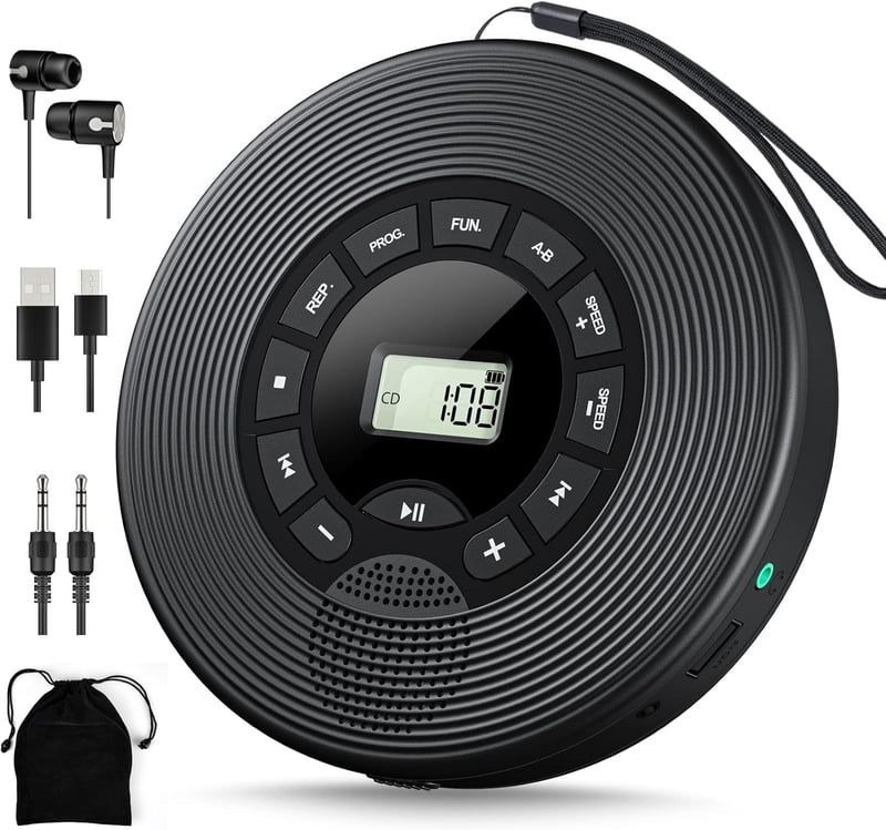 KOVCDVI Hordozható CD Lejátszó Bluetooth Funkcióval 1500 mAh Akkumulátor Hangszóróval USB AUX Lejátszás LCD Kijelző A-B Ismétlés