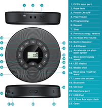 KOVCDVI Hordozható CD Lejátszó Bluetooth Funkcióval 1500 mAh Akkumulátor Hangszóróval USB AUX Lejátszás LCD Kijelző A-B Ismétlés 8