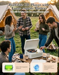 Prenosný CD prehrávač KOVCDVI s Bluetooth, retro rádiom a povrchom z PU kože, biely 5