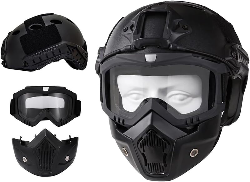 Koyheng Airsoft Sisak Teljes Arcvédelem Levehető Szemüveggel és NVG Tartóval