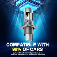 LED žiarovky KOYOSO H4 100W 26000LM – súprava do automobilových svetlometov 9003/HB2, stretávacie a diaľkové svetlá, 6500K biela 6