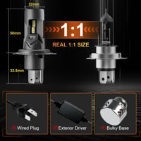LED žiarovky KOYOSO H4 100W 26000LM – súprava do automobilových svetlometov 9003/HB2, stretávacie a diaľkové svetlá, 6500K biela 4