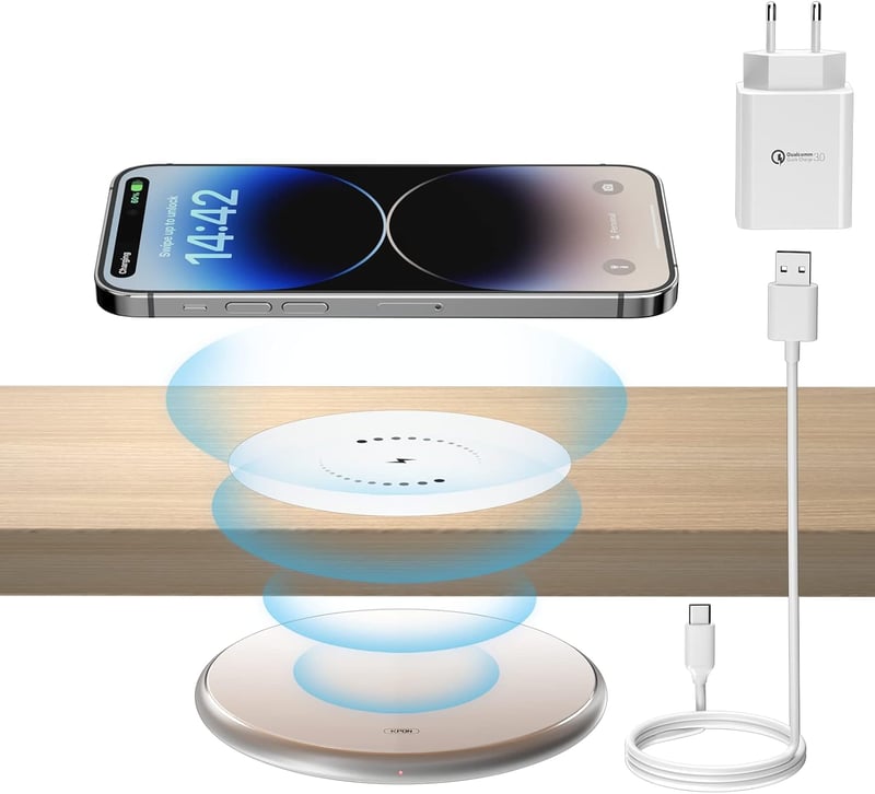KPON 30mm Láthatatlan Vezeték Nélküli Töltő 10W - Asztal Alá Szerelhető Indukciós Töltő iPhone, Samsung és Huawei Telefonokhoz