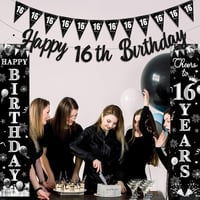 Kreatwow 16. Születésnapi Dekoráció Fekete Ezüst Banner Girland Férfiaknak Nőknek 6