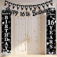 Kreatwow 16. Születésnapi Dekoráció Fekete Ezüst Banner Girland Férfiaknak Nőknek 4