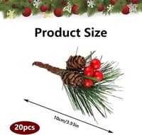 KRISFD Karácsonyi Dekoráció Szett - 20 db Műfenyő Ág Piros Bogyókkal és Tobozokkal - DIY Koszorú, Asztaldísz, Ajándék Csomagolás Kellék 2