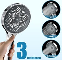 Krobec Kézi Zuhanyfej 130mm - Króm Esőztető Zuhanyrózsa 3 Vízsugár Típussal, Masszázs Funkcióval, Öntisztító Fúvókákkal, Univerzális G1/2 Me 2