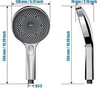 Krobec Kézi Zuhanyfej 130mm - Króm Esőztető Zuhanyrózsa 3 Vízsugár Típussal, Masszázs Funkcióval, Öntisztító Fúvókákkal, Univerzális G1/2 Me 3