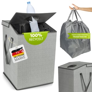 KrockaZone Recipient pentru Sticle și Borcane Goale 110L, cu Geantă de Transport XXL și Capac - Organizator pentru Colectarea Ambalajelor Reciclabile în Bucătărie - Gri