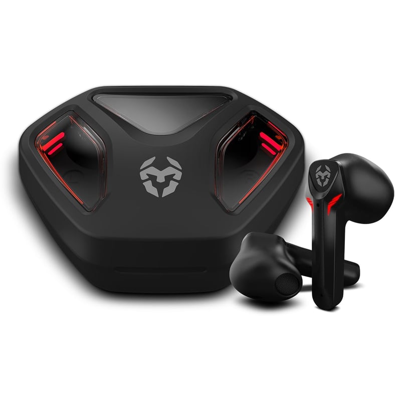 Herné slúchadlá KROM KALL Bluetooth 5.3 so vstavaným mikrofónom, funkciou Push-to-Talk, 12-hodinovou výdržou batérie, nabíjacím puzdrom a USB-C káblom, čierne