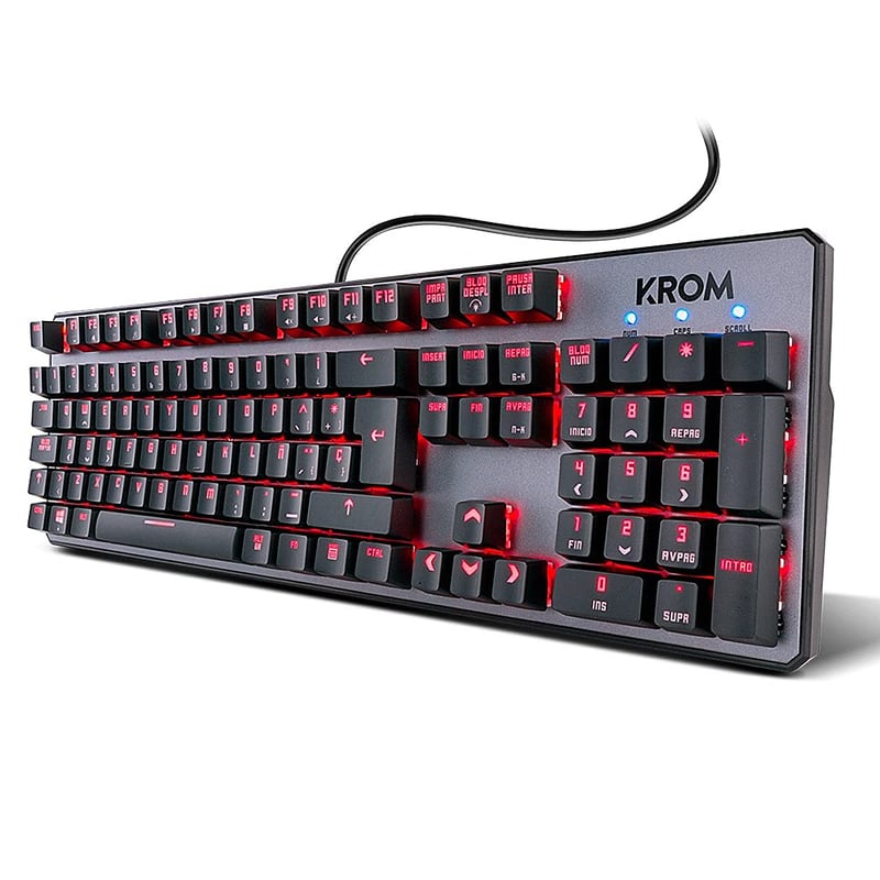Mechanická herná klávesnica KROM Kernel – španielske rozloženie, RGB LED podsvietenie, 9 svetelných efektov, 11 multimediálnych tlačidiel, čierna