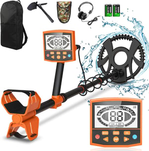 Set detector de metale Kroosim, 5 moduri, bobină rezistentă la apă IP68, afișaj LCD, înălțime reglabilă