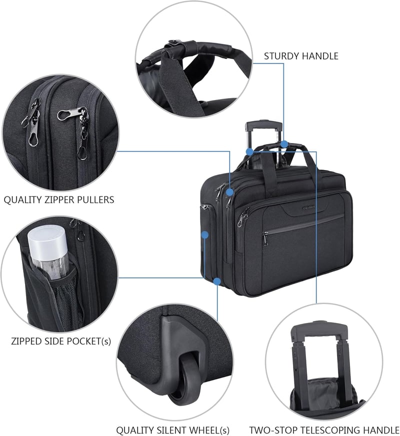 KROSER 17.3" gurulós üzleti laptop táska vízálló RFID zsebbel utazáshoz
