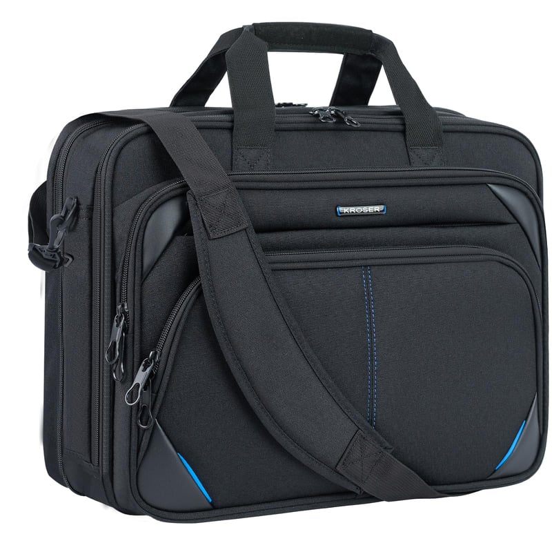 KROSER Laptop Táska 15,6 Colos Üzleti Aktatáska Fekete/Kék Színben - Férfi és Női Notebook Táska