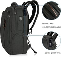 KROSER Laptop Hátizsák 17,3" - Vízálló Iskolatáska USB Töltőporttal, Többfunkciós Utazó Hátizsák Férfiaknak és Nőknek, Fekete 4