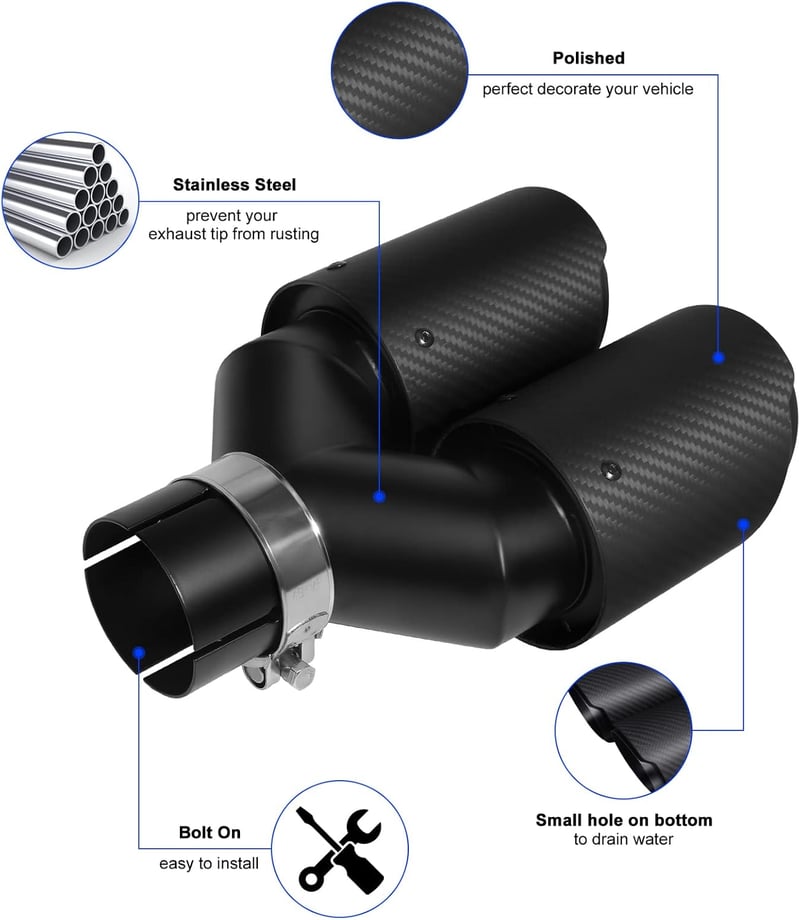 Krtopo 63mm Dupla Hangtompító Kipufogócső Vég Karbon Fekete 2.5-3.5 Hüvelyk
