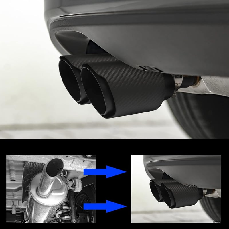 Krtopo 63mm Dupla Hangtompító Kipufogócső Vég Karbon Fekete 2.5-3.5 Hüvelyk