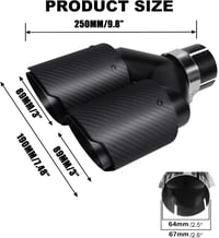 Krtopo 63mm Dupla Hangtompító Kipufogócső Vég Karbon Fekete 2.5-3.5 Hüvelyk 2