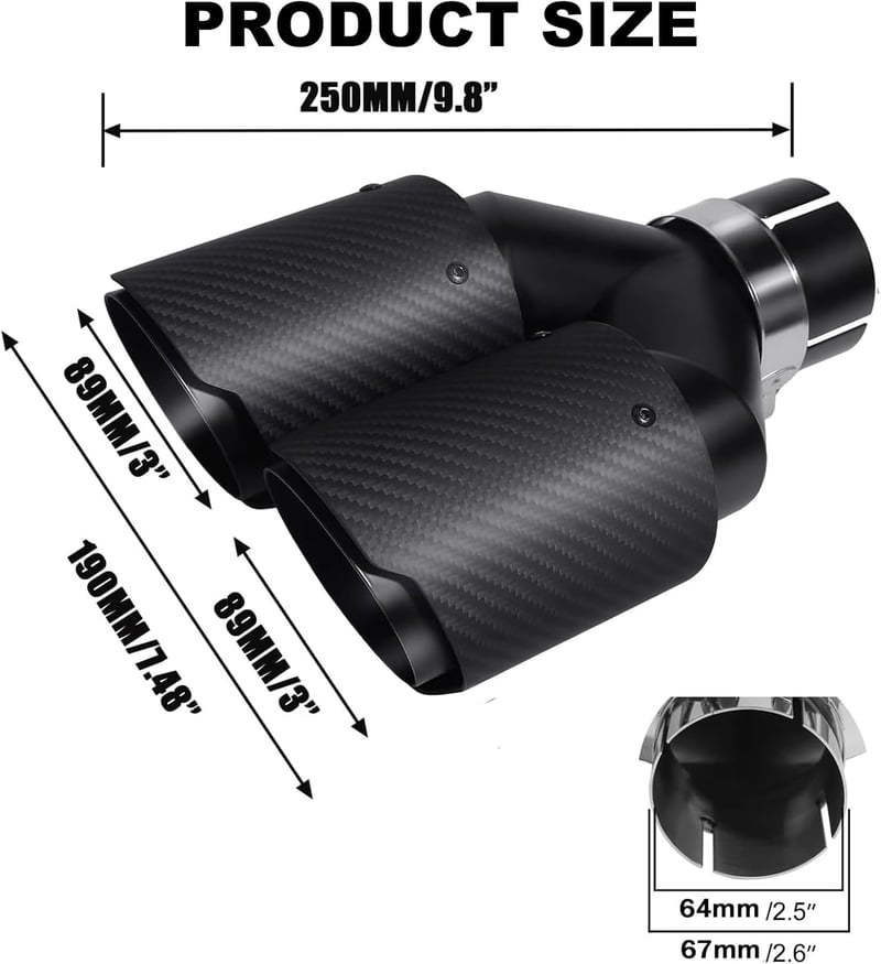Krtopo 63mm Dupla Hangtompító Kipufogócső Vég Karbon Fekete 2.5-3.5 Hüvelyk